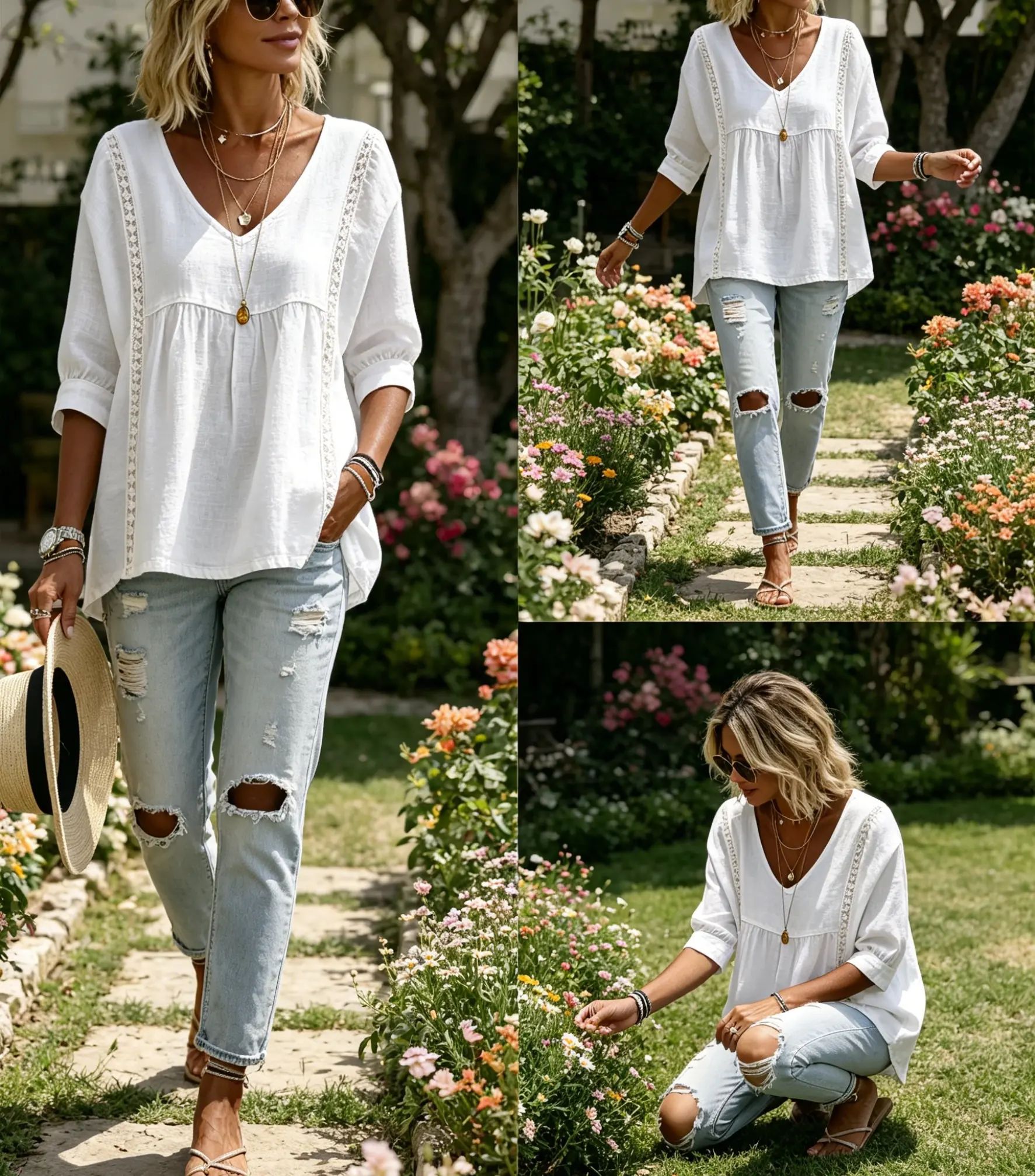 Women's Summer V-Neck Waffle Knit Top