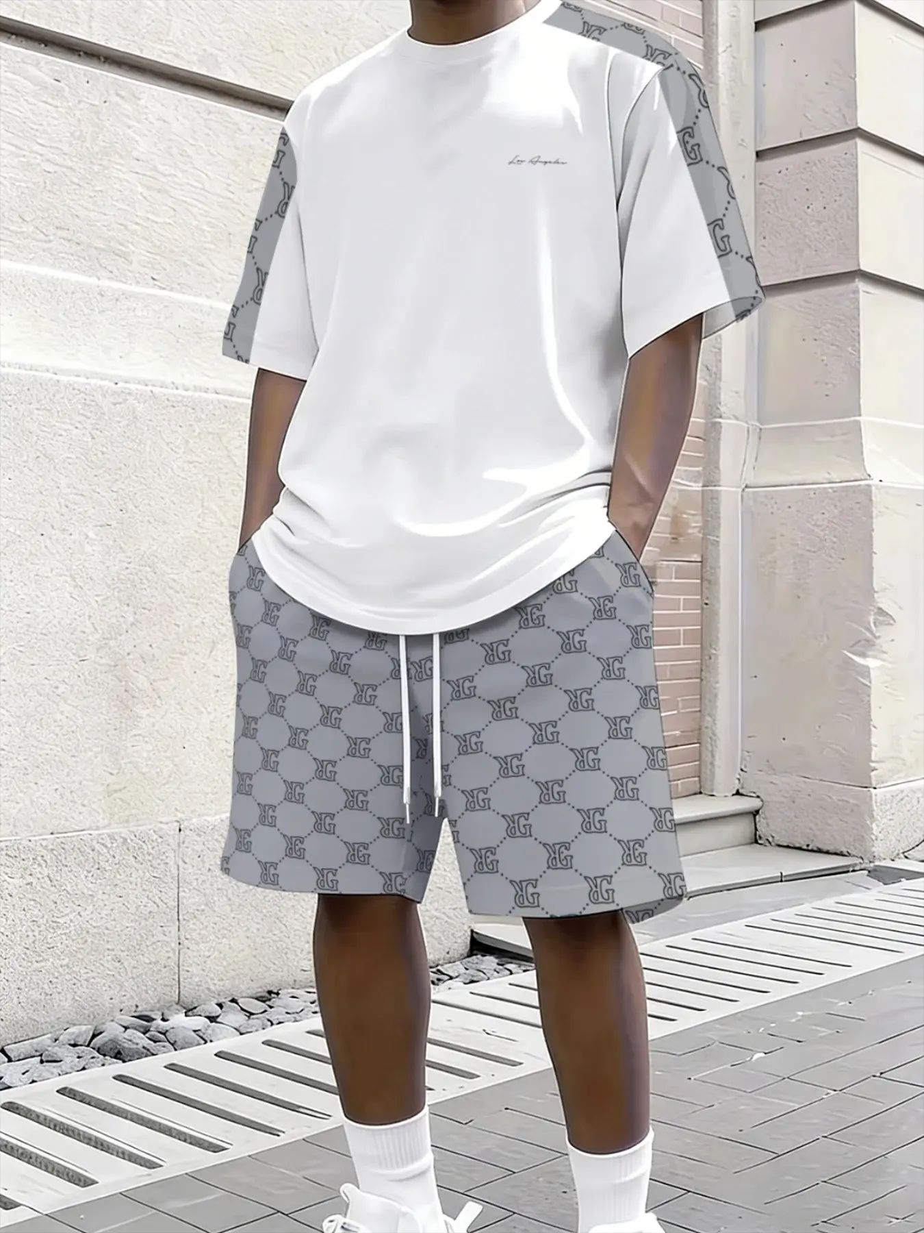 Men's Streetwear Casual Geometric Print Tee & Shorts 2-Piece Set