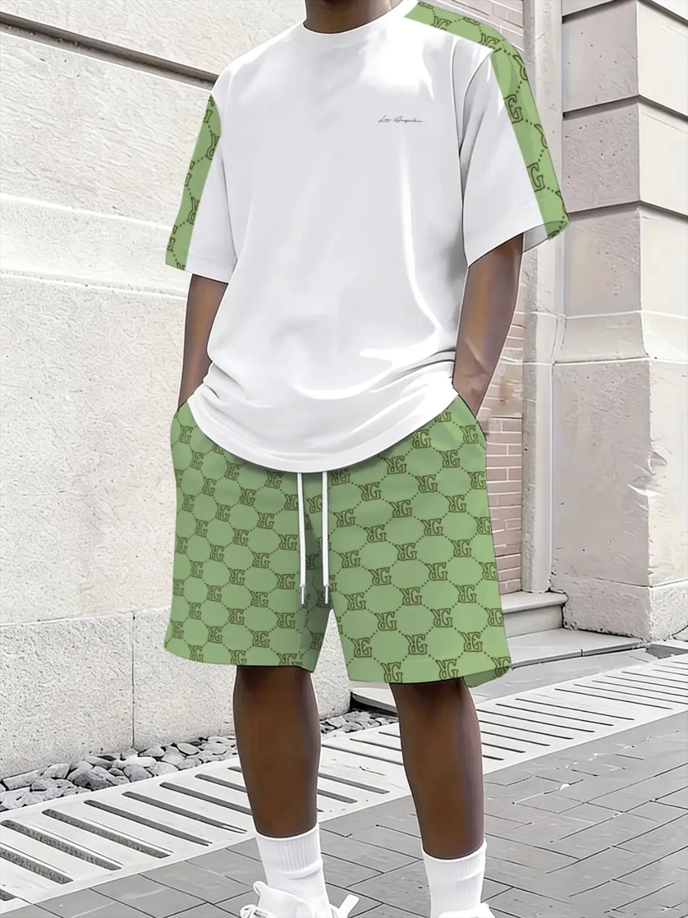 Men's Streetwear Casual Geometric Print Tee & Shorts 2-Piece Set