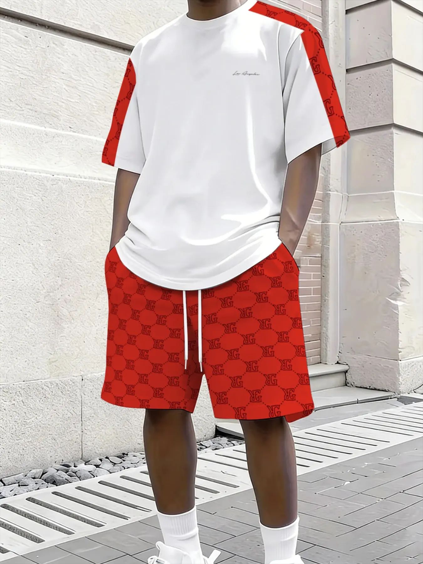 Men's Streetwear Casual Geometric Print Tee & Shorts 2-Piece Set