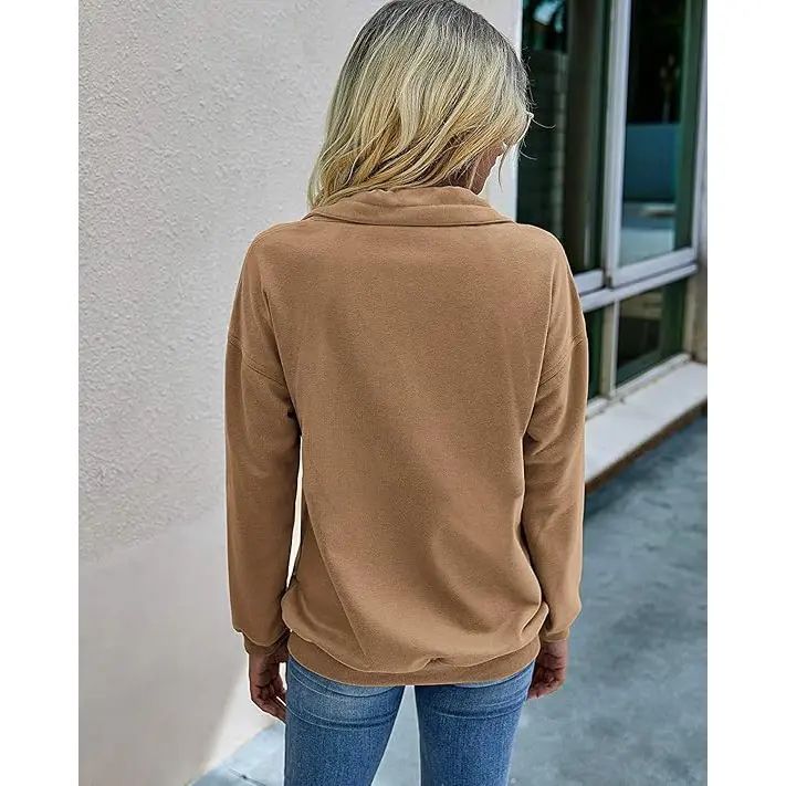 Women's Casual Long Sleeve Lapel Quarter Zipper Sweatshirt - Loose Fall Pullover Top