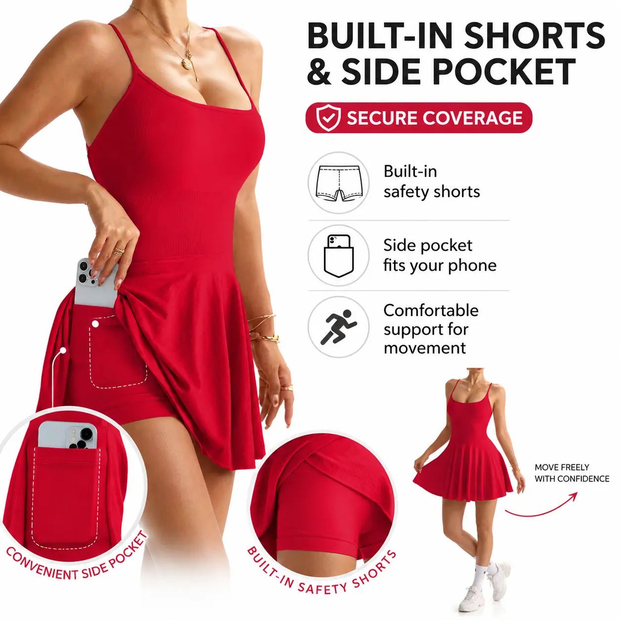 Women's Cross Back Tennis Dress with Built-in Shorts & Pockets - Sleeveless Active Workout Dress