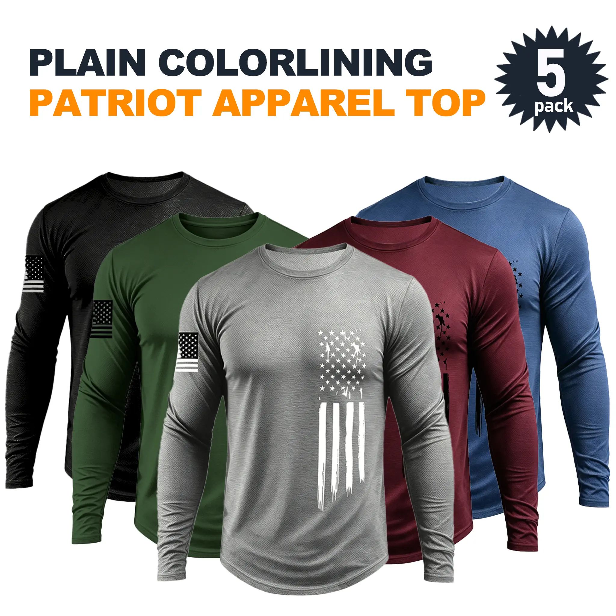 Men's 5-Piece Long Sleeve Athletic Apparel Shirt