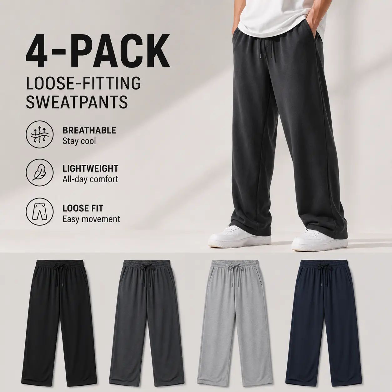 4-Pack Men's Loose Fitting Casual Pants