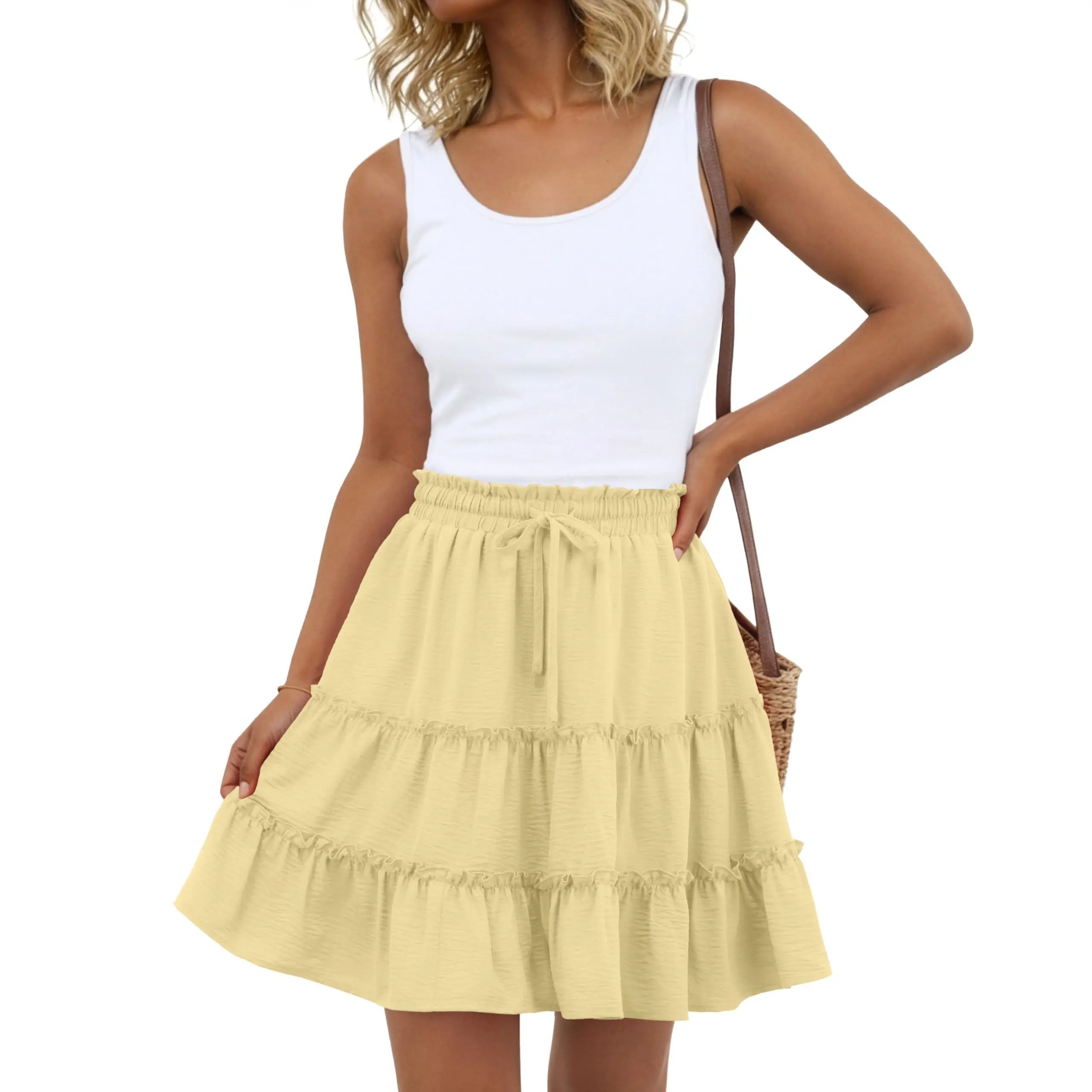 Boho Skirts for Women Flowy Casual Cute Skorts Built-in Shorts Floral Ruffle Tiered Skirts with Pockets