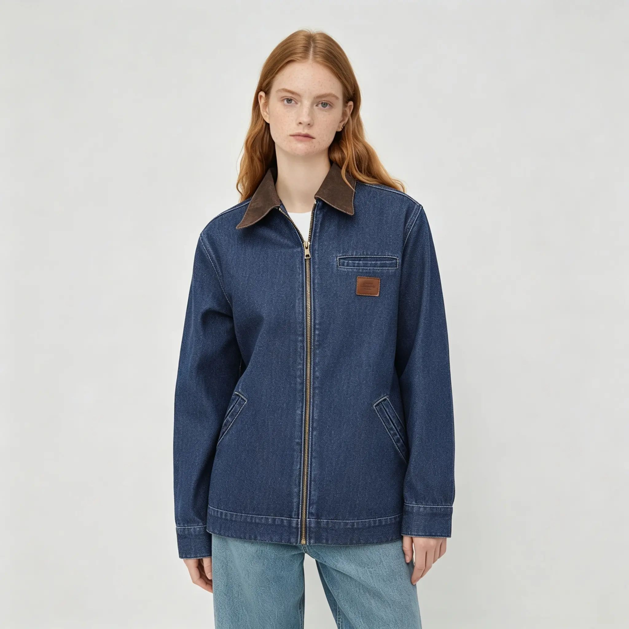 Women's Clean Fit Zipper Denim Jacket - Long Sleeve Casual Jean Jacket
