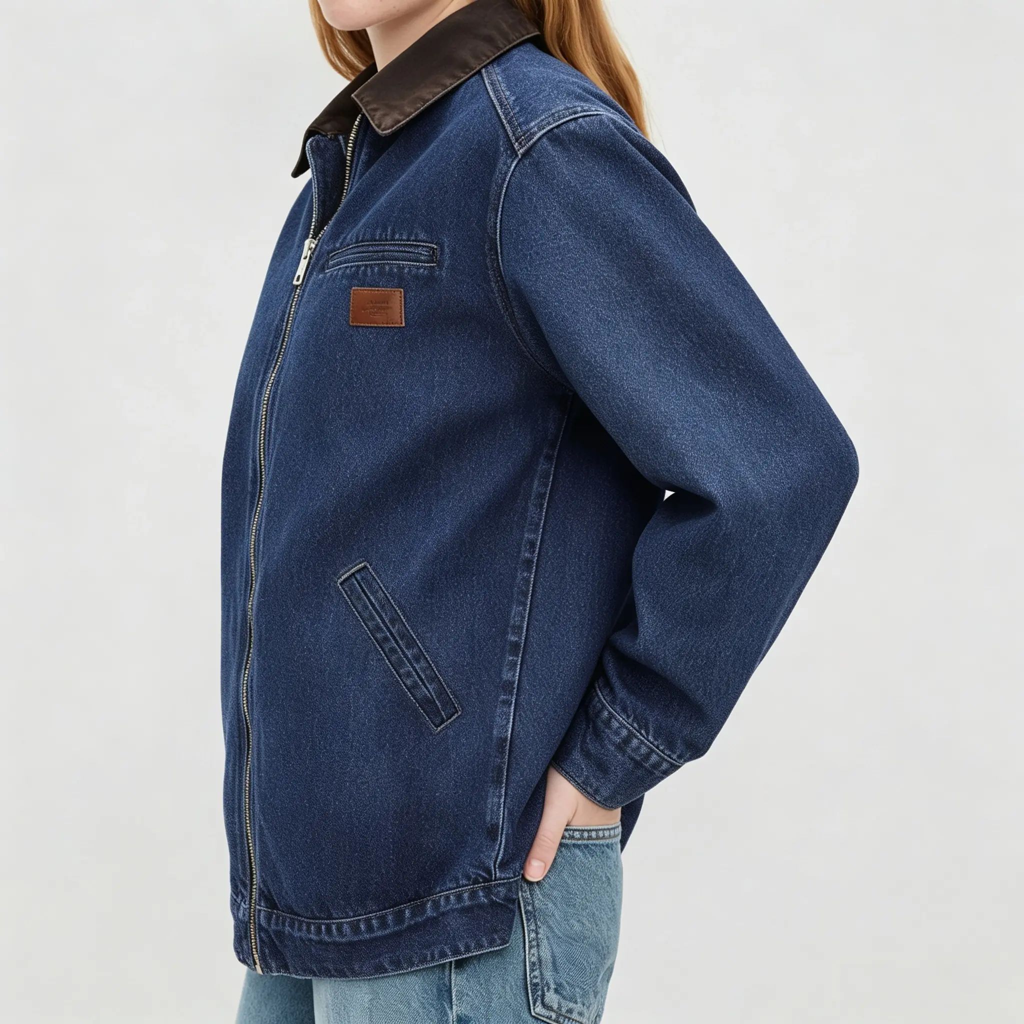 Women's Clean Fit Zipper Denim Jacket - Long Sleeve Casual Jean Jacket