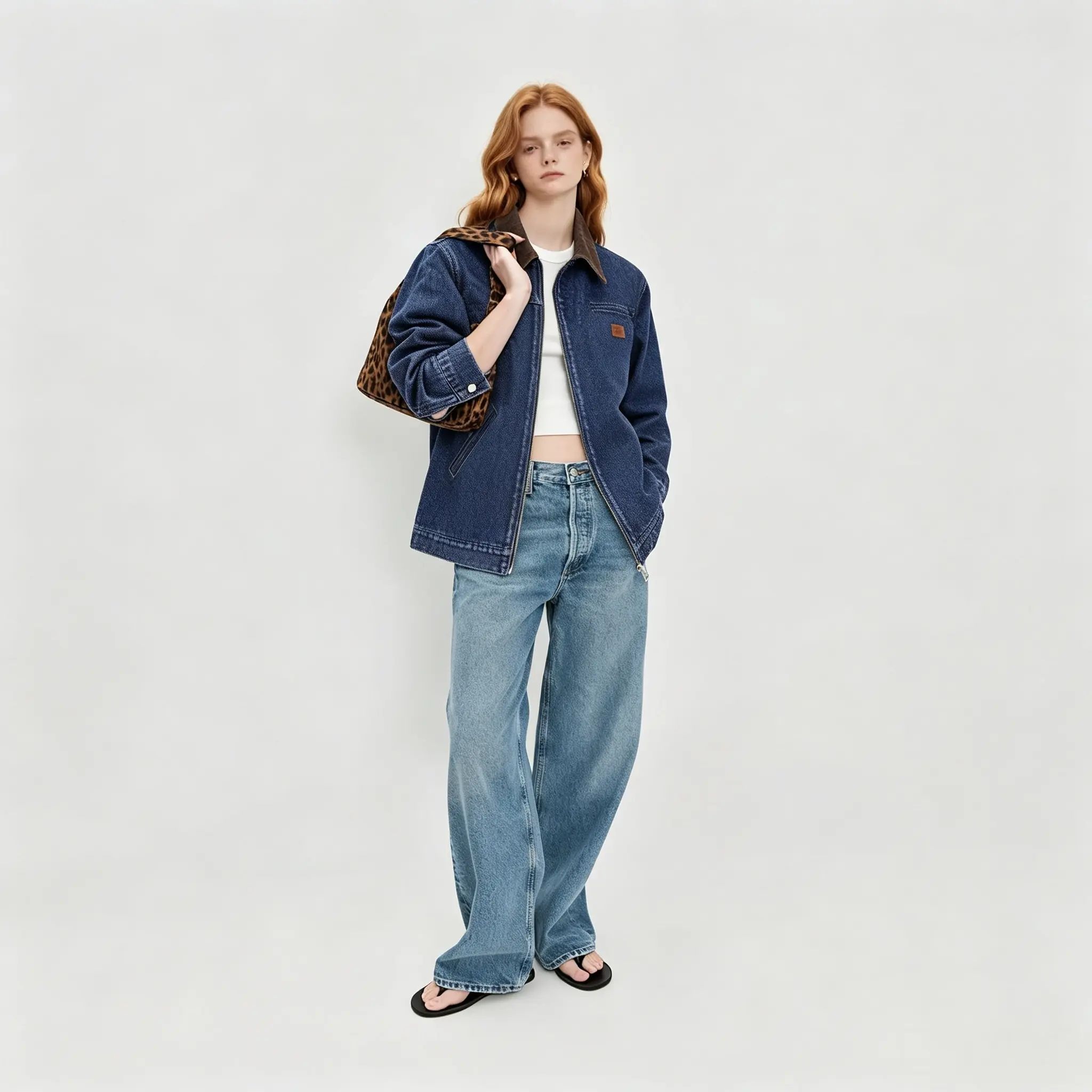 Women's Clean Fit Zipper Denim Jacket - Long Sleeve Casual Jean Jacket