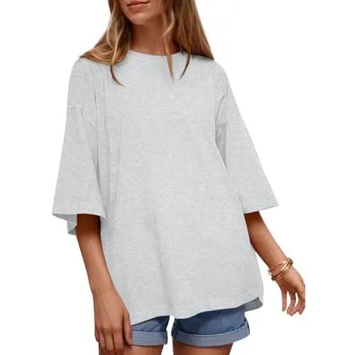 Women's Oversized Boxy Crewneck T-Shirt - Casual Half Sleeve Loose Fit Tunic Top