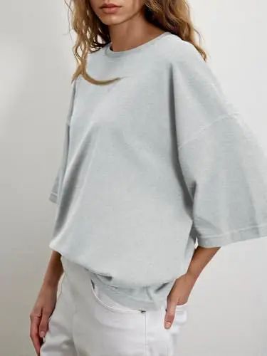 Women's Oversized Boxy Crewneck T-Shirt - Casual Half Sleeve Loose Fit Tunic Top