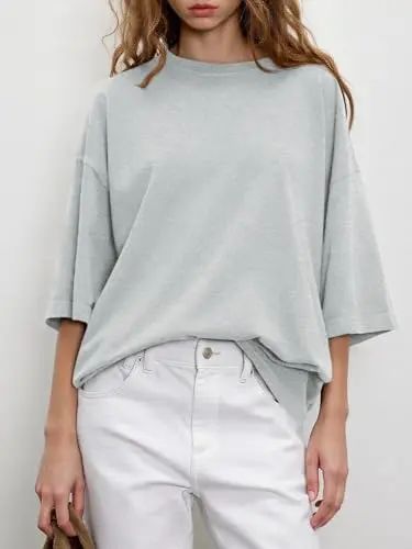 Women's Oversized Boxy Crewneck T-Shirt - Casual Half Sleeve Loose Fit Tunic Top