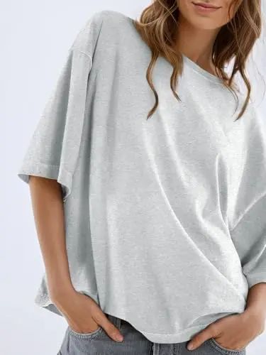 Women's Oversized Boxy Crewneck T-Shirt - Casual Half Sleeve Loose Fit Tunic Top