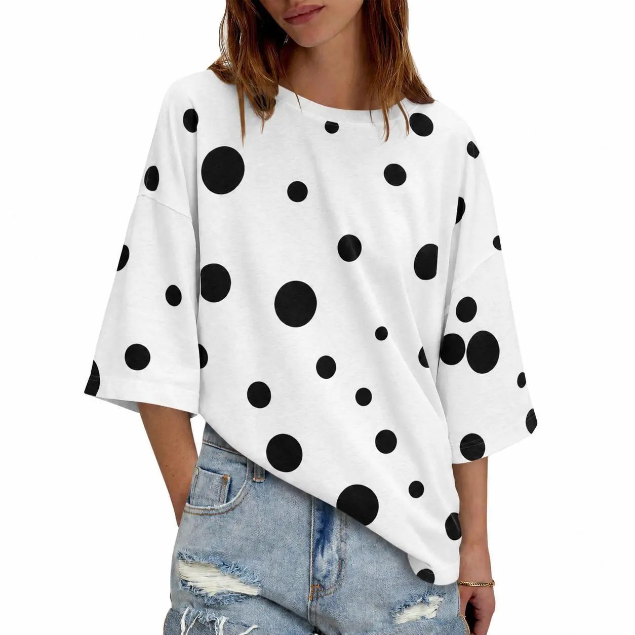 Women's Oversized Boxy Crewneck T-Shirt - Casual Half Sleeve Loose Fit Tunic Top