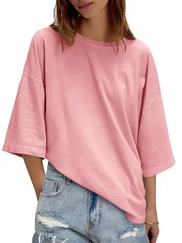 Women's Oversized Boxy Crewneck T-Shirt - Casual Half Sleeve Loose Fit Tunic Top