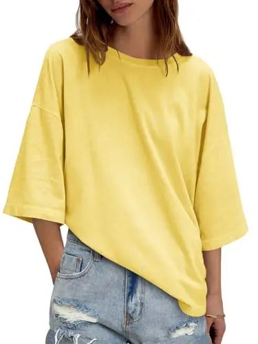 Women's Oversized Boxy Crewneck T-Shirt - Casual Half Sleeve Loose Fit Tunic Top