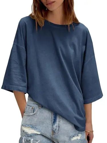 Women's Oversized Boxy Crewneck T-Shirt - Casual Half Sleeve Loose Fit Tunic Top