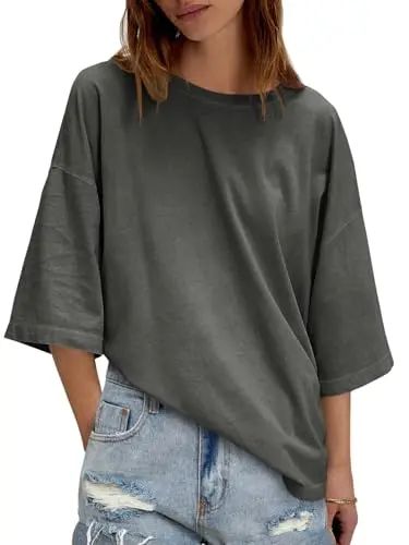 Women's Oversized Boxy Crewneck T-Shirt - Casual Half Sleeve Loose Fit Tunic Top
