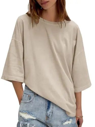 Women's Oversized Boxy Crewneck T-Shirt - Casual Half Sleeve Loose Fit Tunic Top