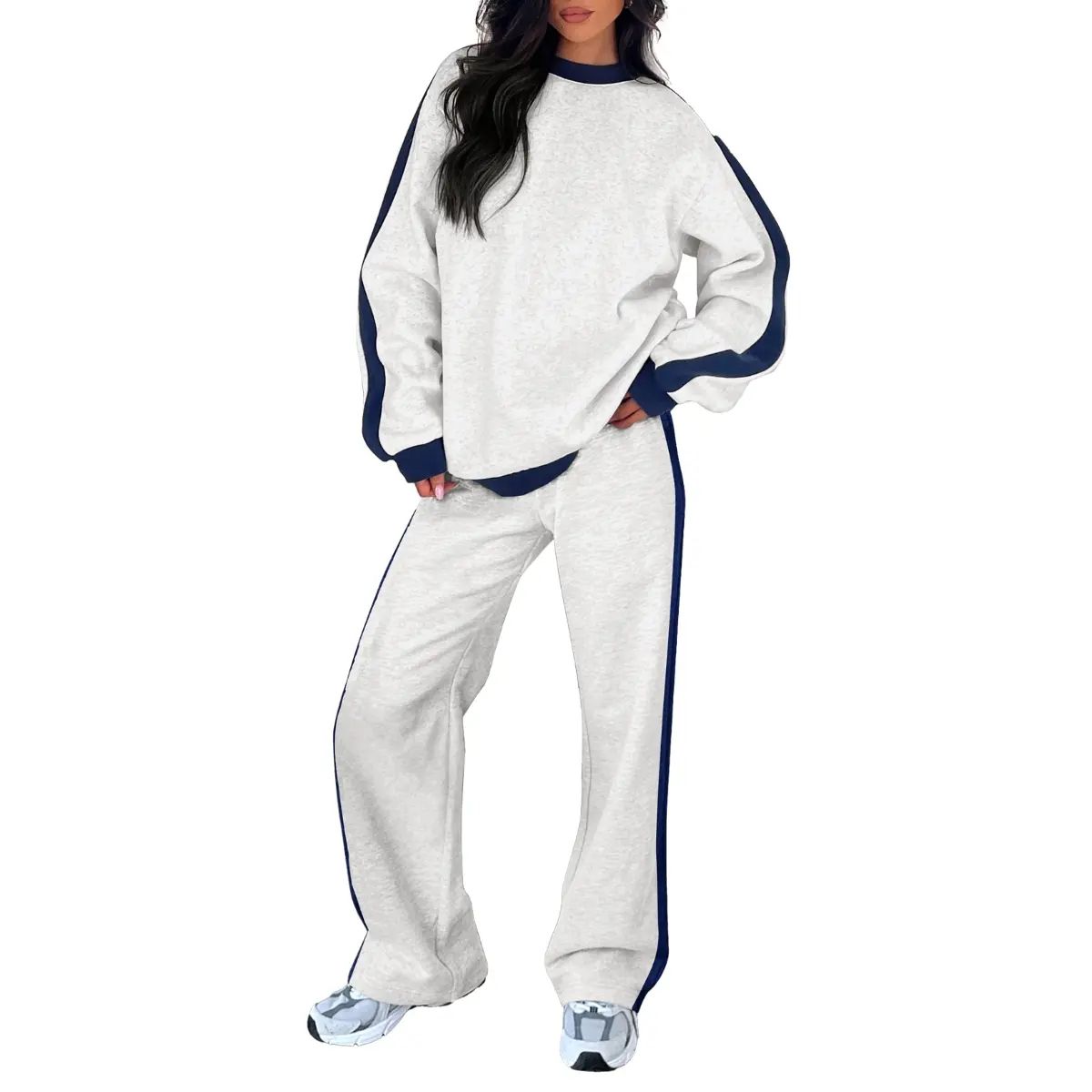 Women's Fleece Sweatsuit 2-Piece Matching Set - Loose Crewneck Sweatshirt & Straight Leg Sweatpants