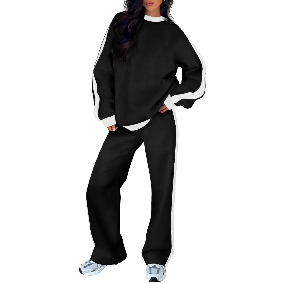 Women's Fleece Sweatsuit 2-Piece Matching Set - Loose Crewneck Sweatshirt & Straight Leg Sweatpants