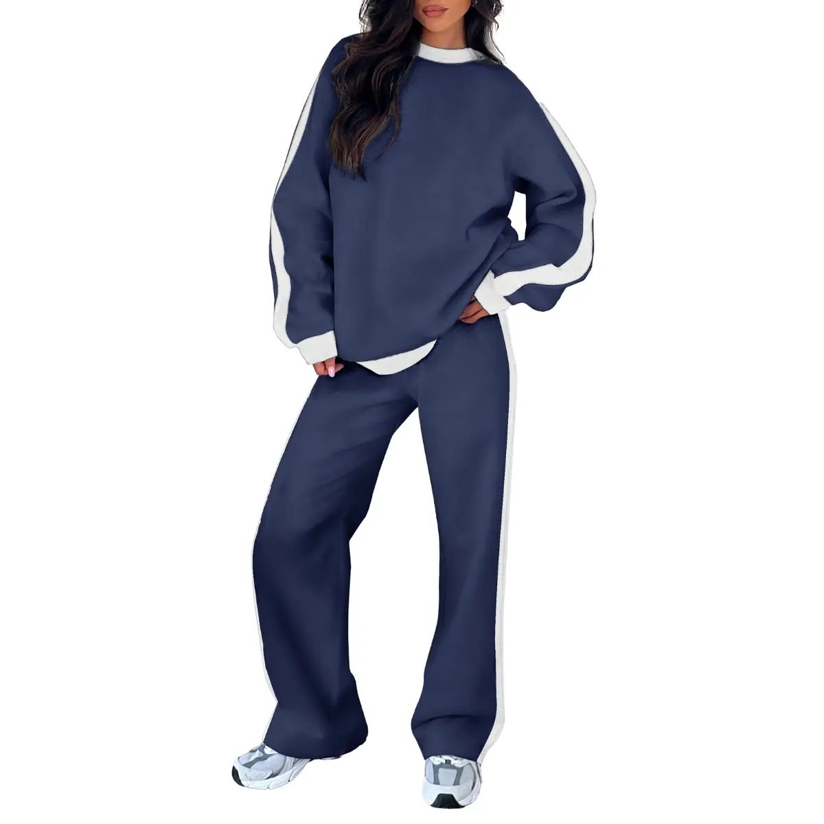 Women's Fleece Sweatsuit 2-Piece Matching Set - Loose Crewneck Sweatshirt & Straight Leg Sweatpants