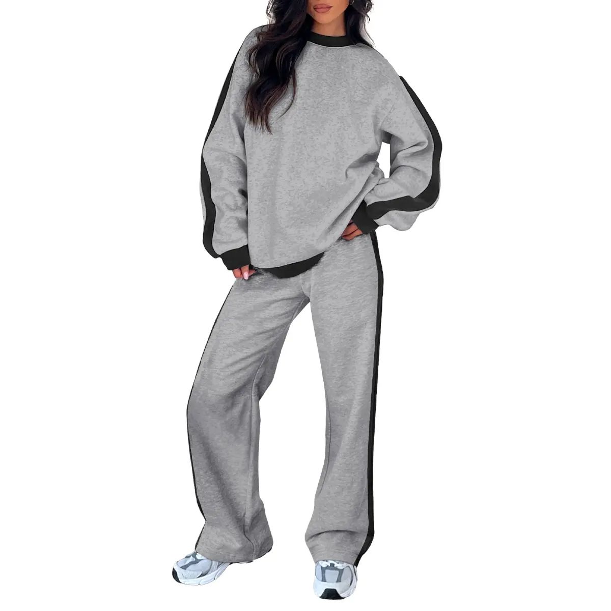 Women's Fleece Sweatsuit 2-Piece Matching Set - Loose Crewneck Sweatshirt & Straight Leg Sweatpants