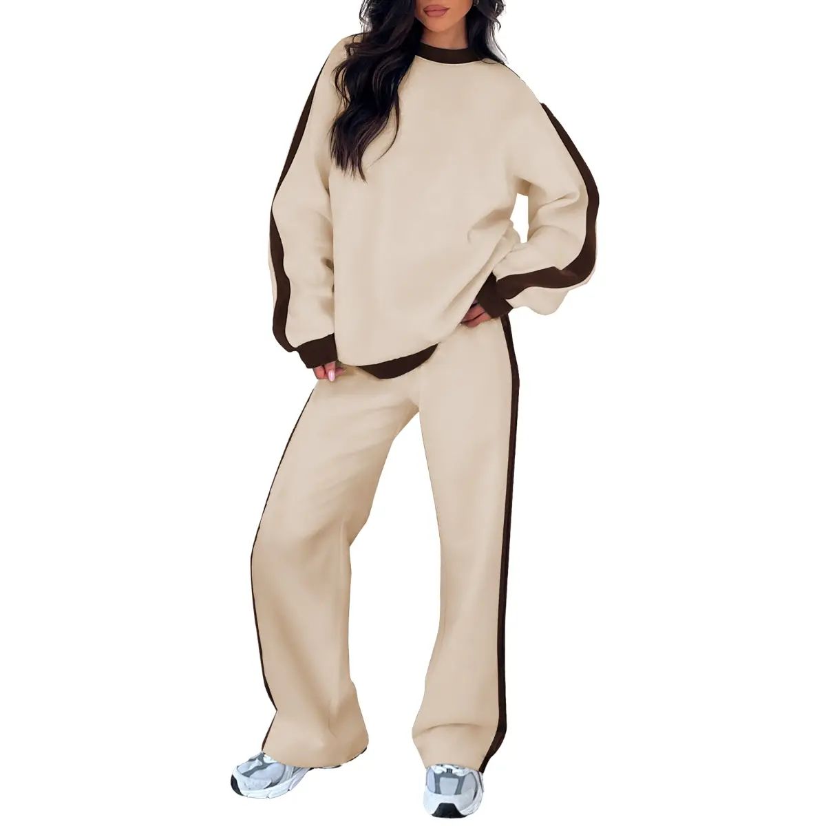 Women's Fleece Sweatsuit 2-Piece Matching Set - Loose Crewneck Sweatshirt & Straight Leg Sweatpants