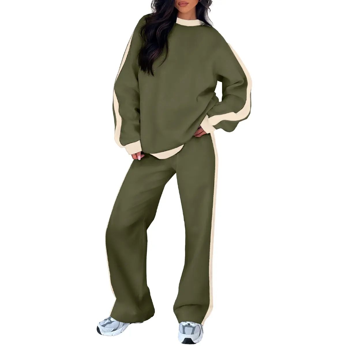 Women's Fleece Sweatsuit 2-Piece Matching Set - Loose Crewneck Sweatshirt & Straight Leg Sweatpants