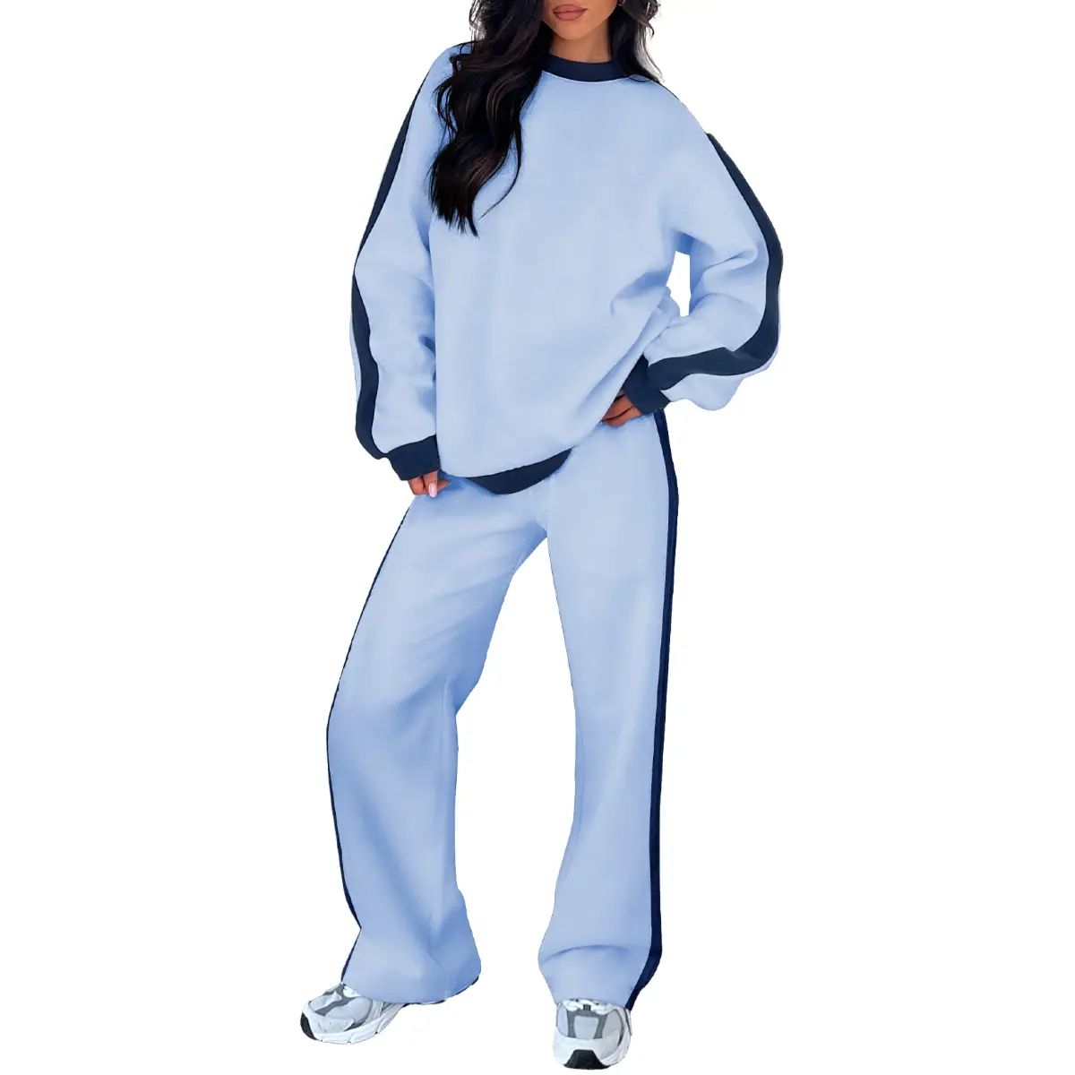 Women's Fleece Sweatsuit 2-Piece Matching Set - Loose Crewneck Sweatshirt & Straight Leg Sweatpants