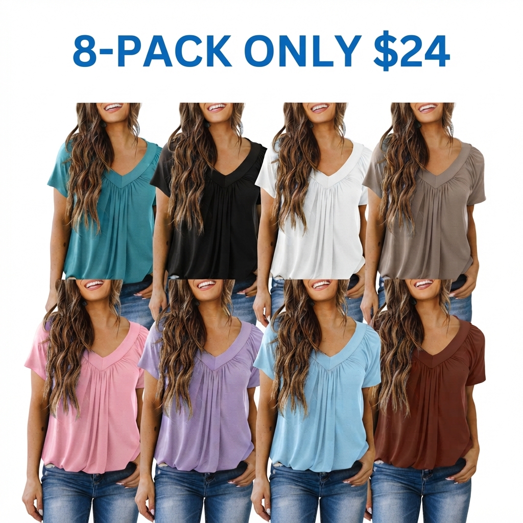 V-Neck Casual Blouse – Soft & Flowy Short Sleeve Top for Women