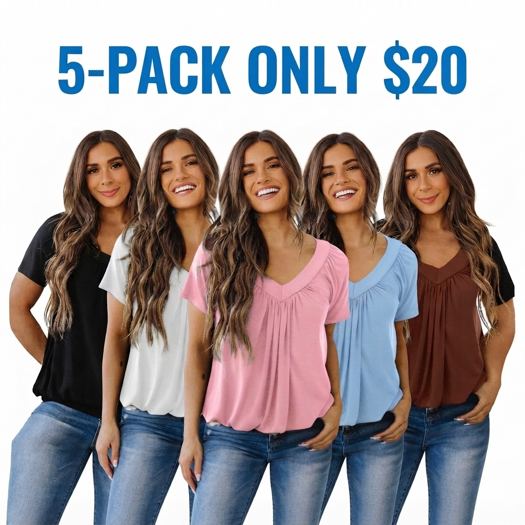 V-Neck Casual Blouse – Soft & Flowy Short Sleeve Top for Women
