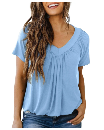 V-Neck Casual Blouse – Soft & Flowy Short Sleeve Top for Women
