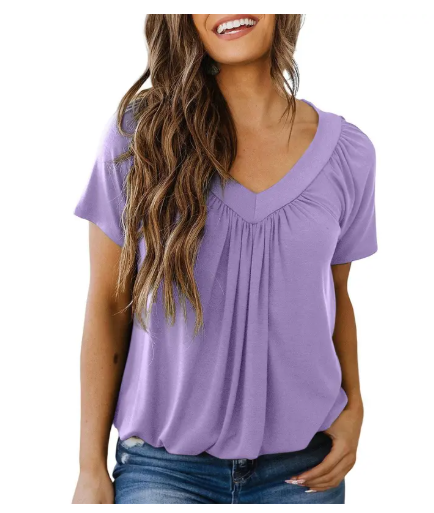 V-Neck Casual Blouse – Soft & Flowy Short Sleeve Top for Women