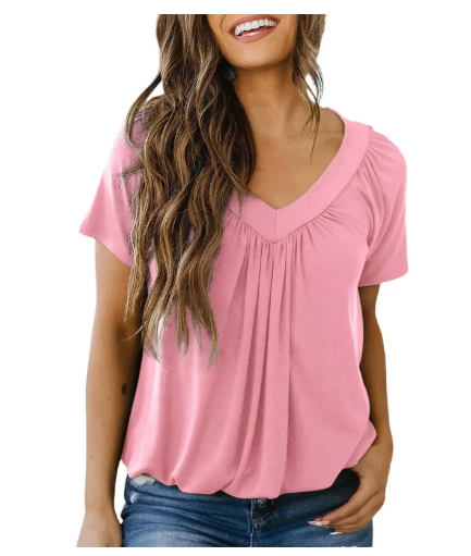 V-Neck Casual Blouse – Soft & Flowy Short Sleeve Top for Women