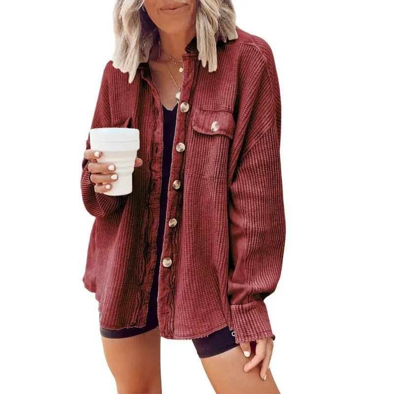 Women's Loose Fit Batwing Sleeve Waffle