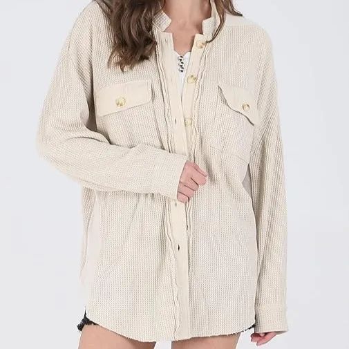 Women's Loose Fit Batwing Sleeve Waffle