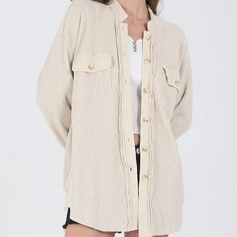 Women's Loose Fit Batwing Sleeve Waffle