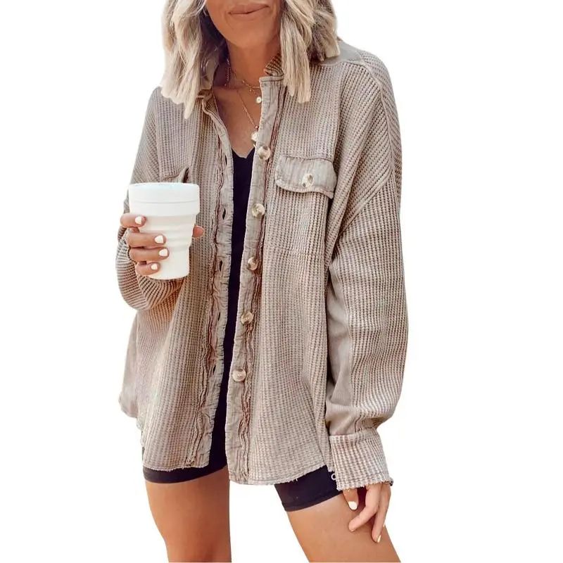 Women's Loose Fit Batwing Sleeve Waffle