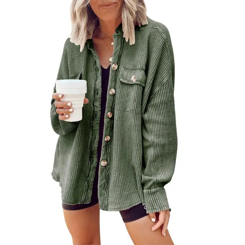 Women's Loose Fit Batwing Sleeve Waffle