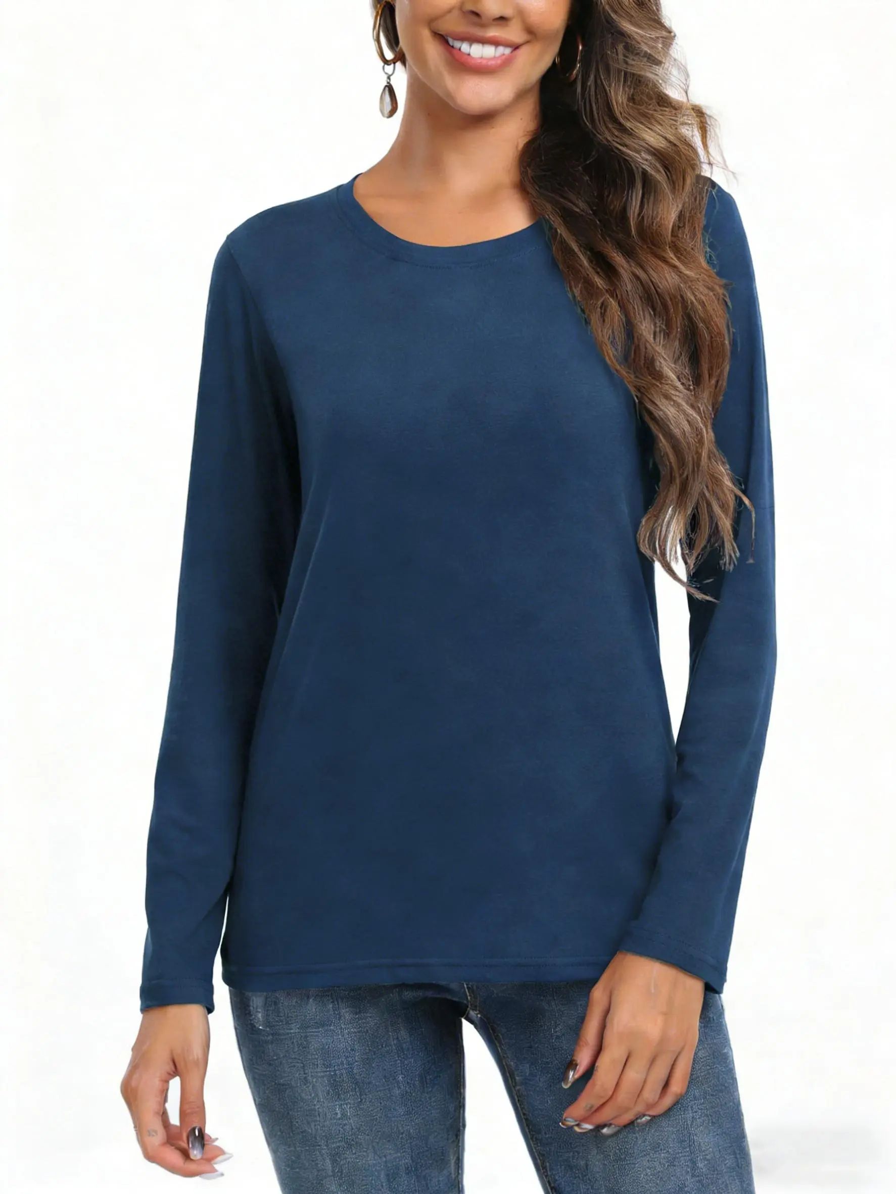 【Limited time deal】【Fast Shipping】Women's Loose Fit Long Sleeve Crewneck Tops