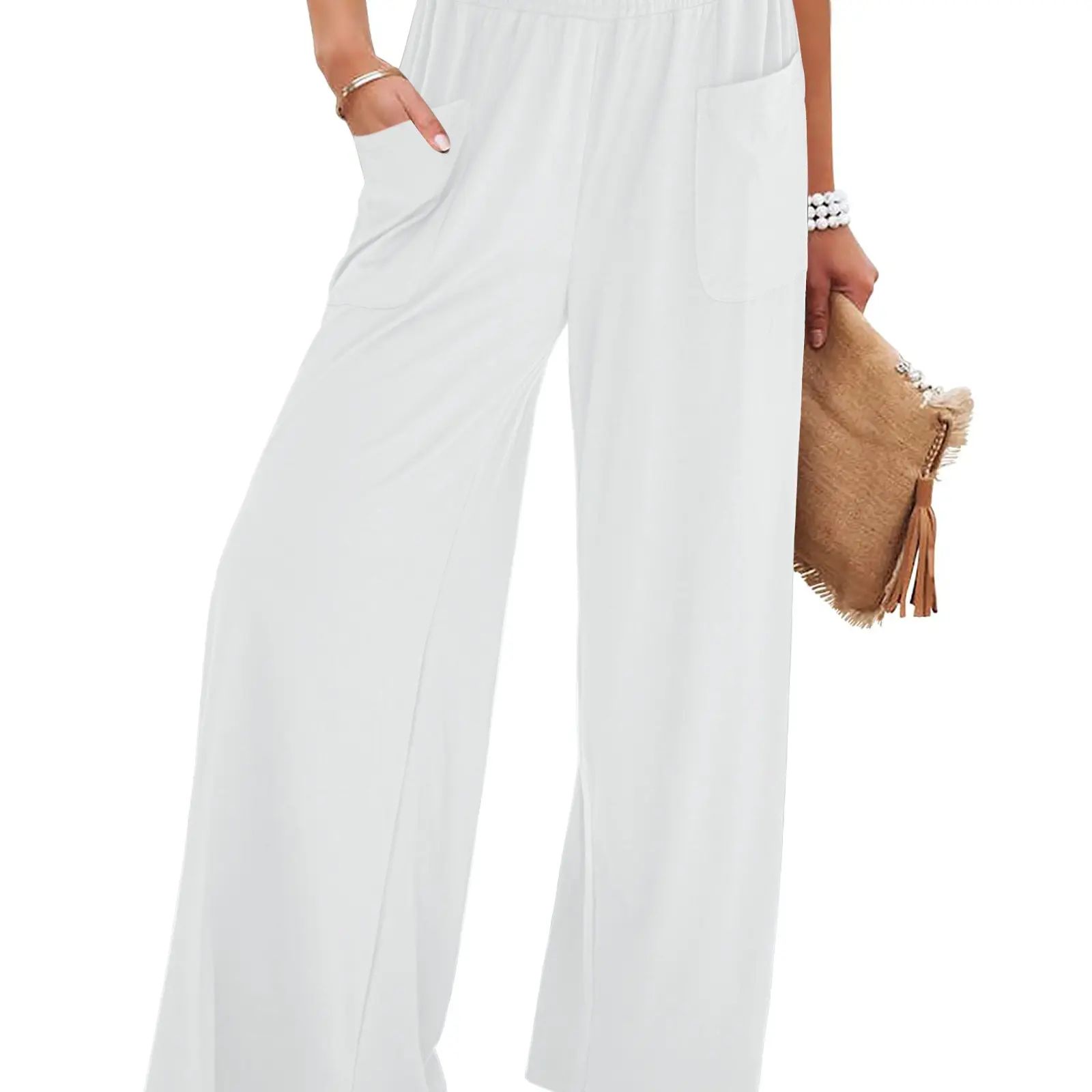 Women's High-Waisted Smocked Elastic Palazzo Pants