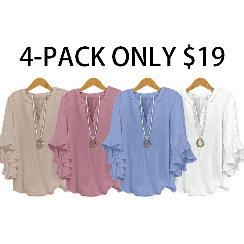 Plus Size Women's Ruffled Sleeve V-Neck Shirt Blouse Tops