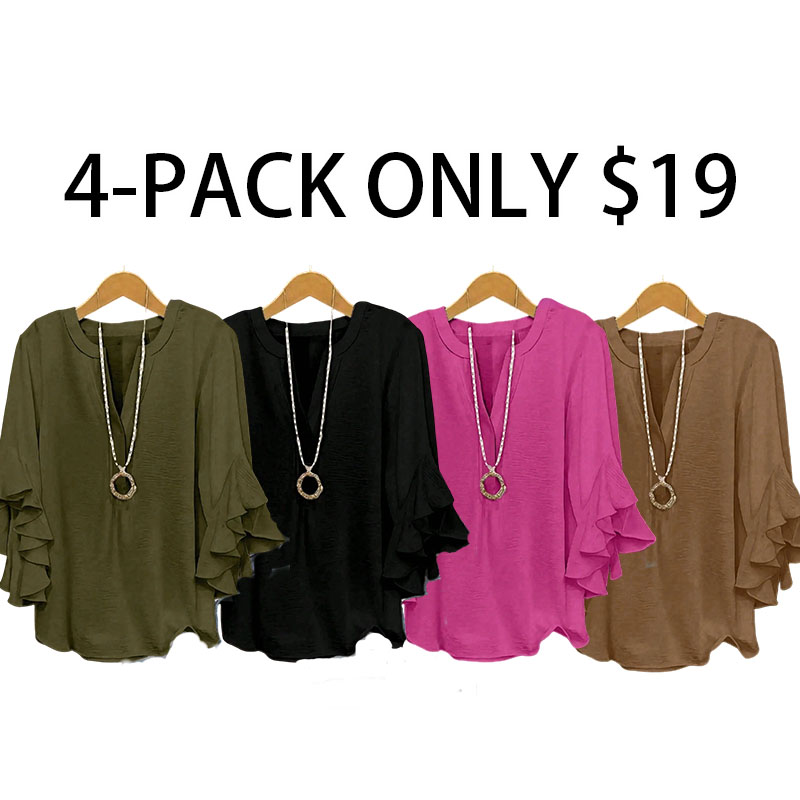 Plus Size Women's Ruffled Sleeve V-Neck Shirt Blouse Tops