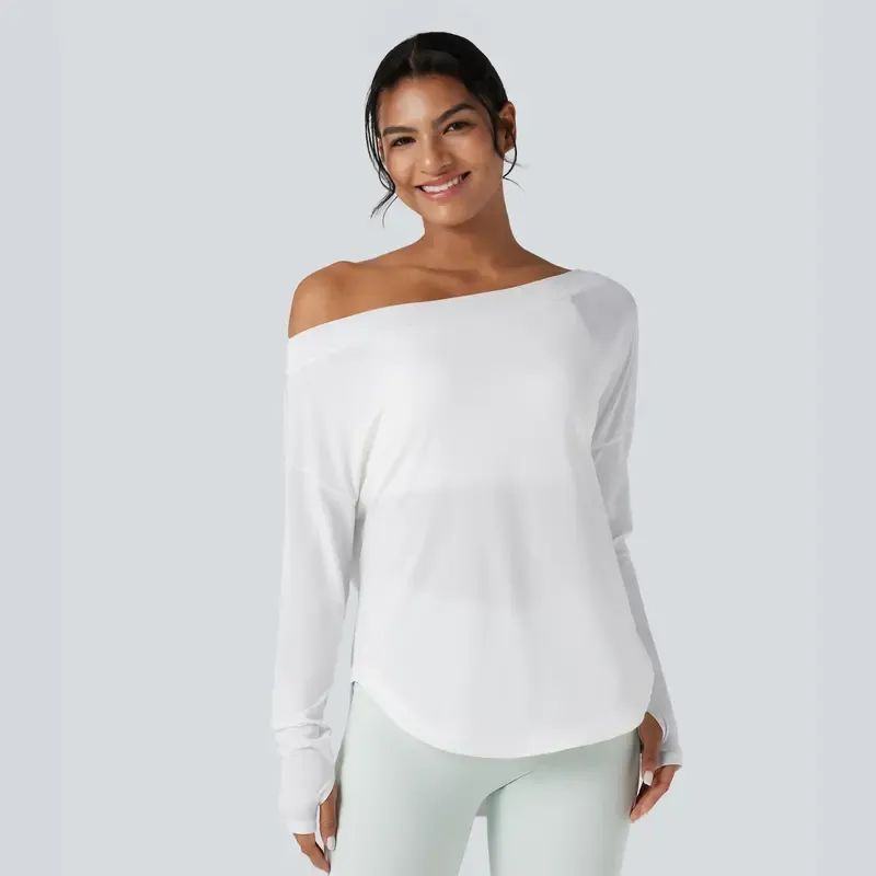 Single-shoulder thumbhole quick-drying yoga sports top