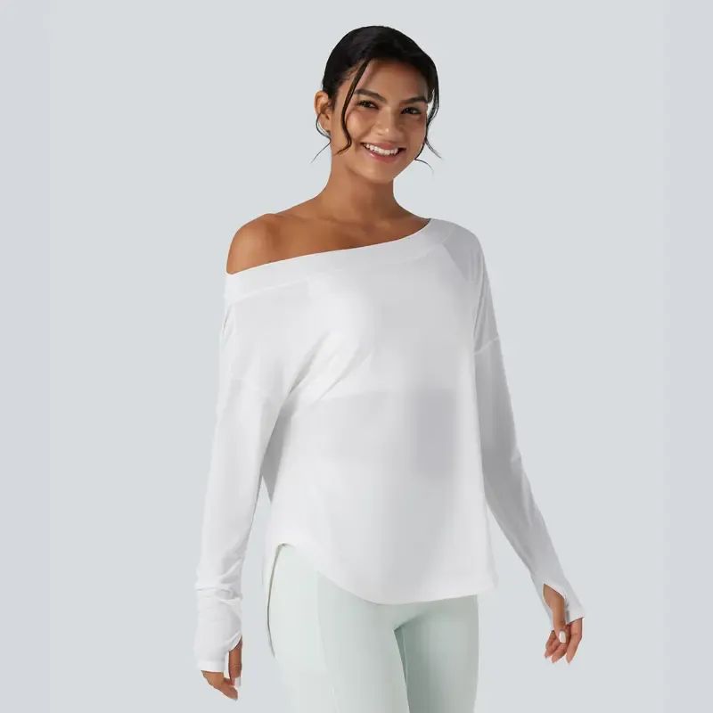 Single-shoulder thumbhole quick-drying yoga sports top