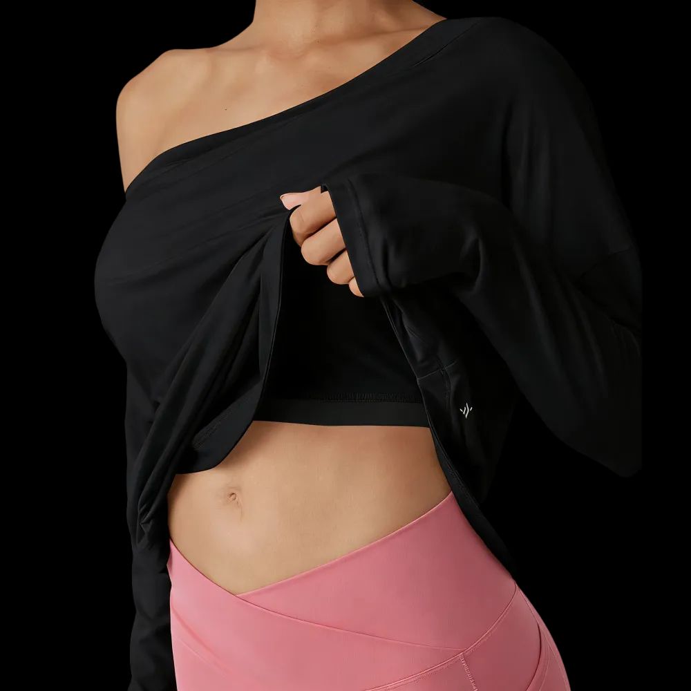 Single-shoulder thumbhole quick-drying yoga sports top