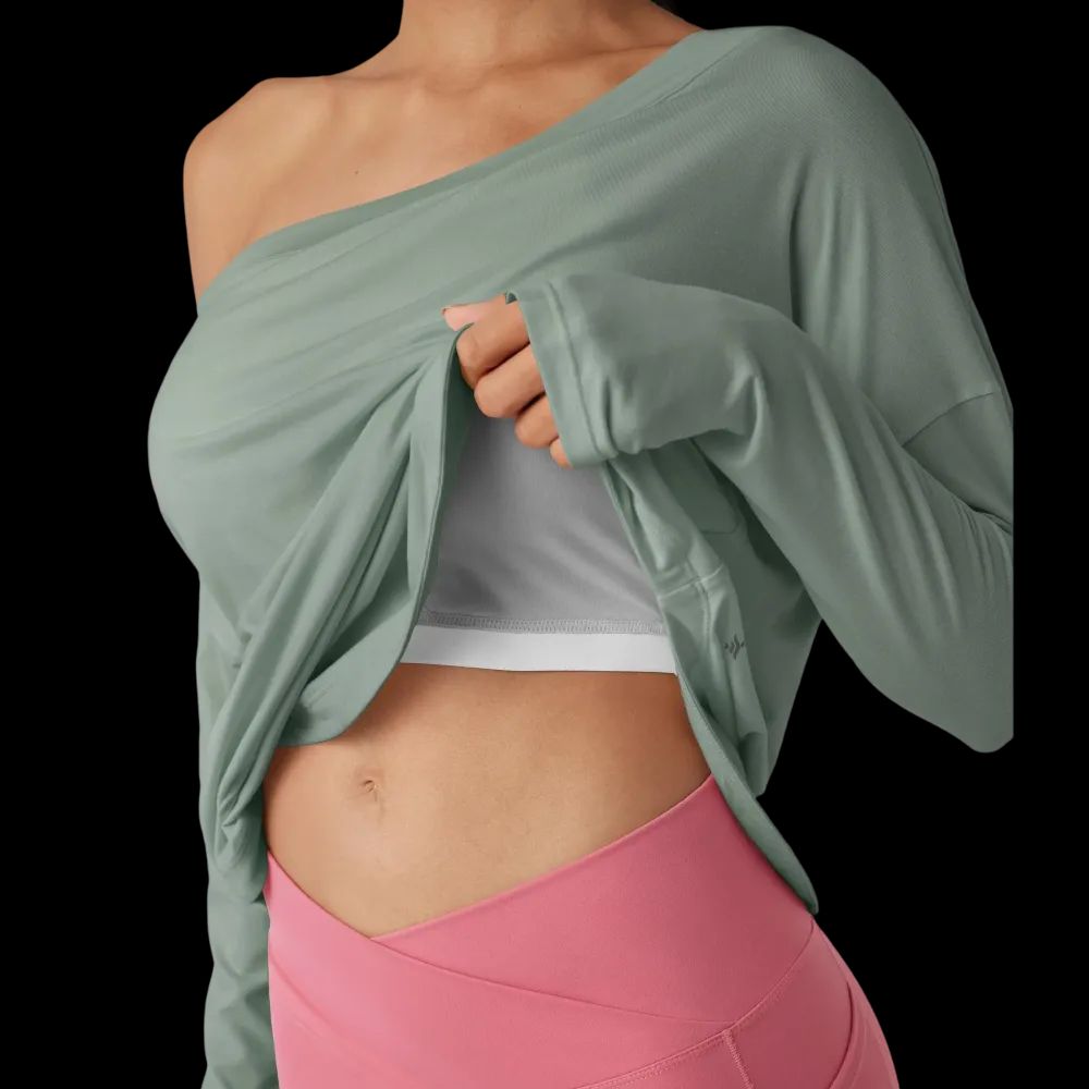 Single-shoulder thumbhole quick-drying yoga sports top