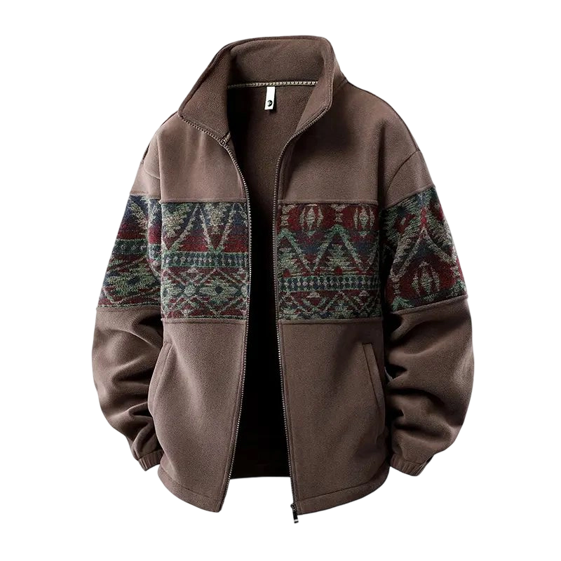 Men's Ethnic Pattern Full-Zip Fleece-Lined Long-Sleeve Knitwear Coat