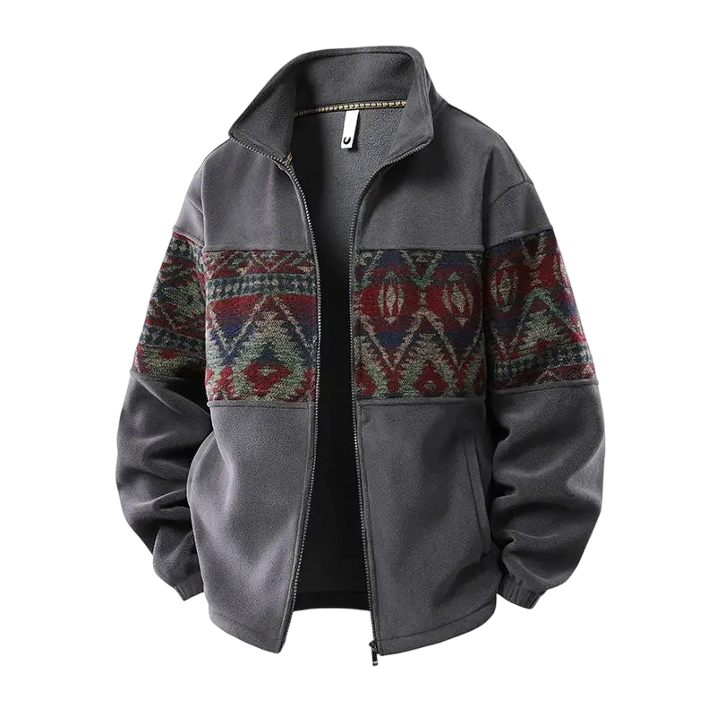Men's Ethnic Pattern Full-Zip Fleece-Lined Long-Sleeve Knitwear Coat