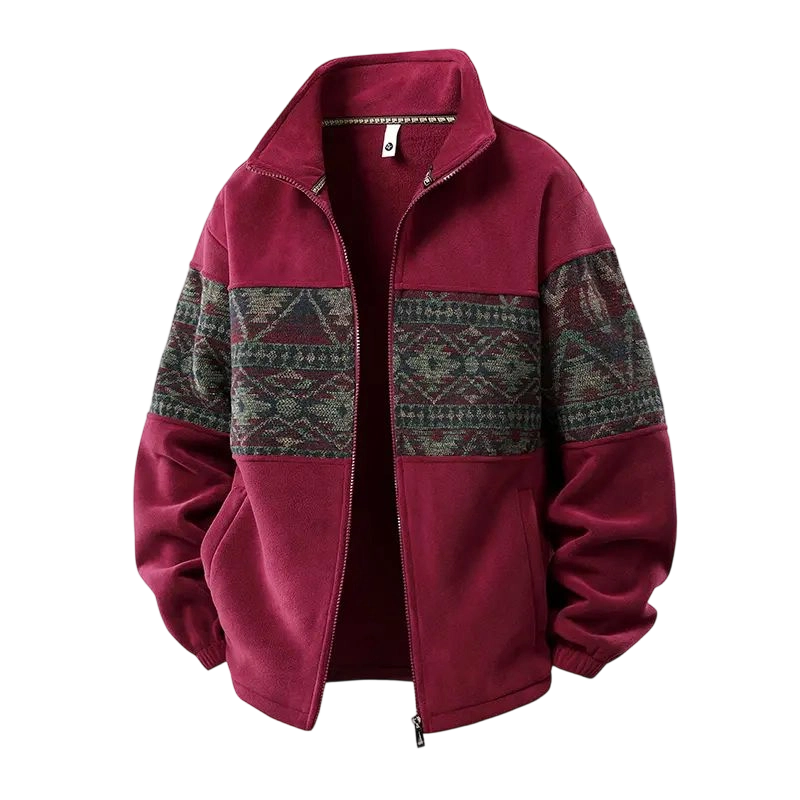 Men's Ethnic Pattern Full-Zip Fleece-Lined Long-Sleeve Knitwear Coat